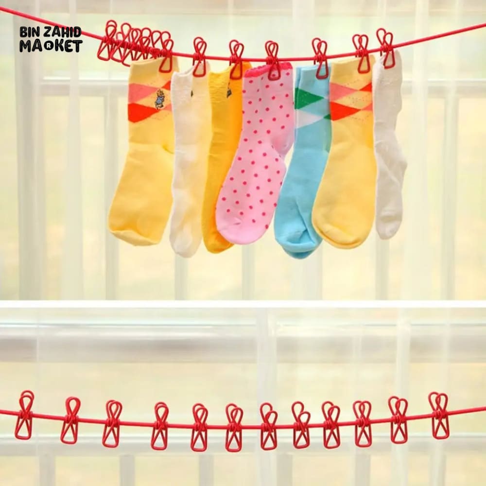 12 CLIPS DRYING CLOTHES ROPE