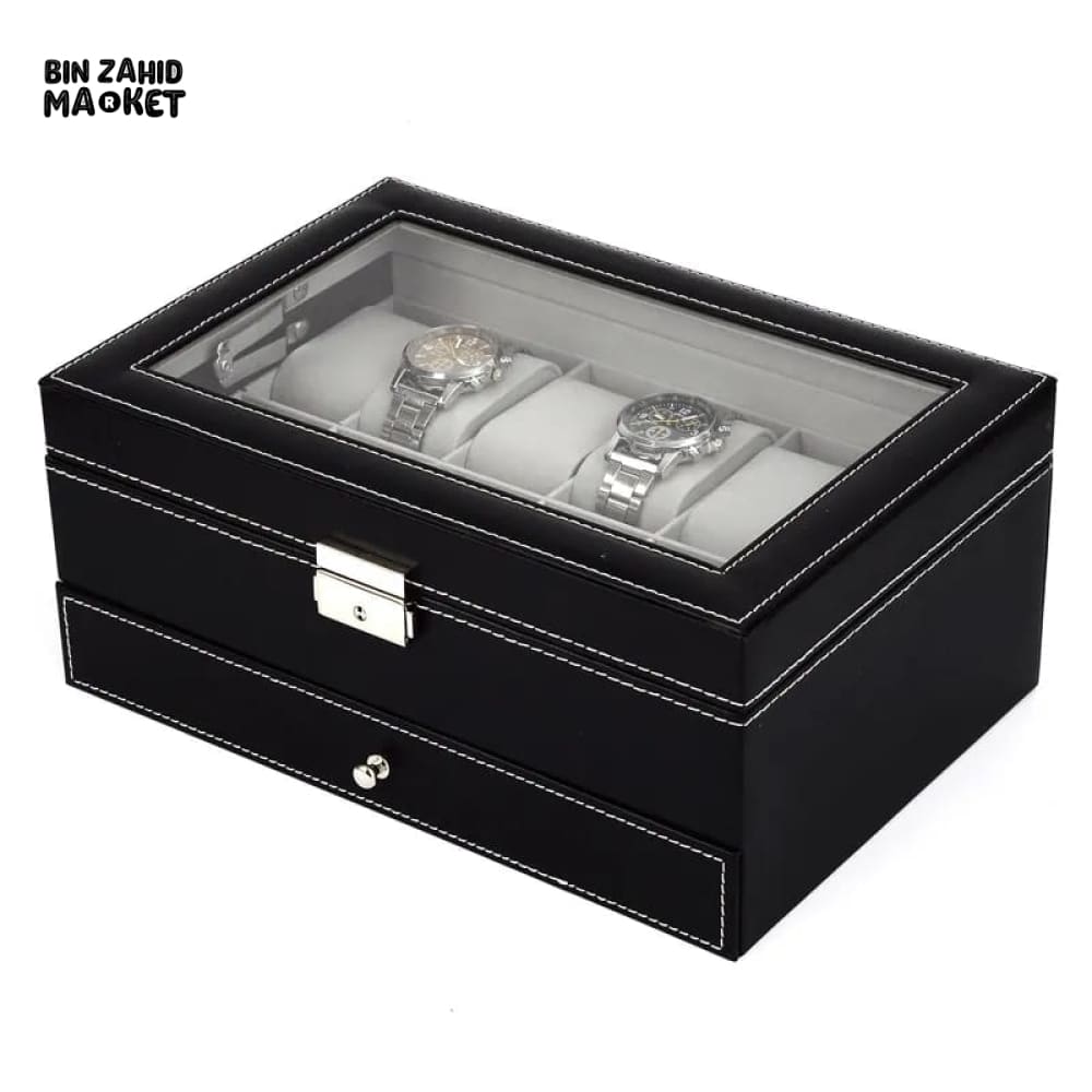 12X SLOTS DOUBLE LAYERS LEATHER WATCH STORAGE BOX