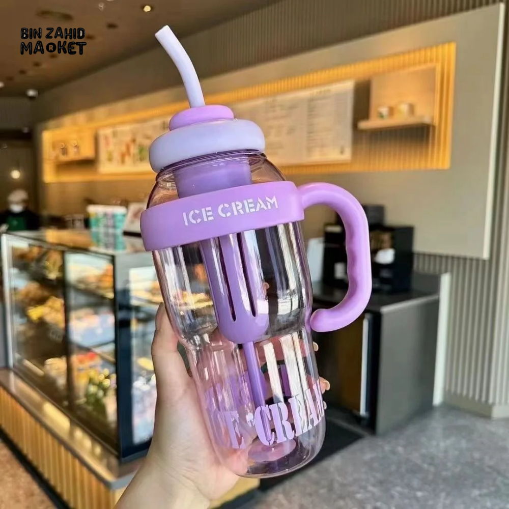 1200 ML PLASTIC WATER BOTTLE WITH LARGE CAPACITY CUTE PORTABLE KIDS PLASTIC CUP LEAK-PROOF WITH STRAW SPORTS WATER CUP FOR SUMMER