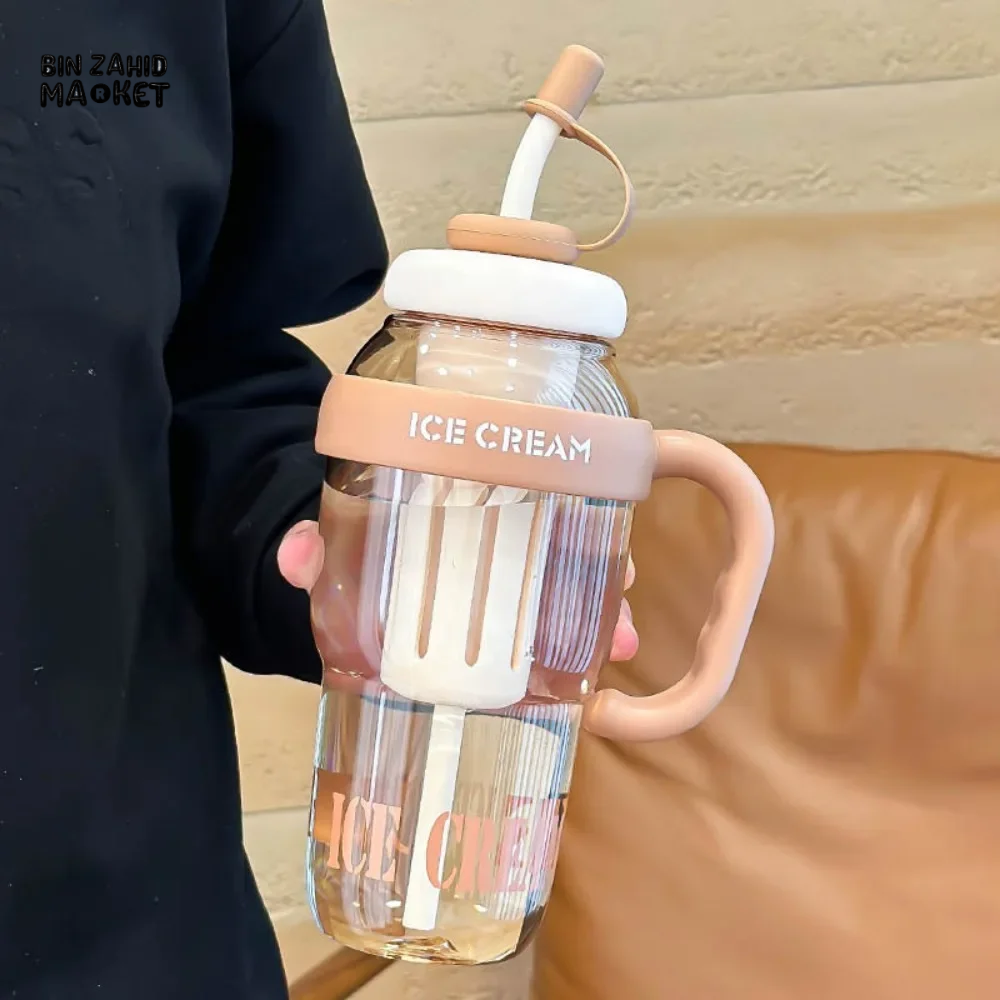 1200 ML PLASTIC WATER BOTTLE WITH LARGE CAPACITY CUTE PORTABLE KIDS PLASTIC CUP LEAK-PROOF WITH STRAW SPORTS WATER CUP FOR SUMMER