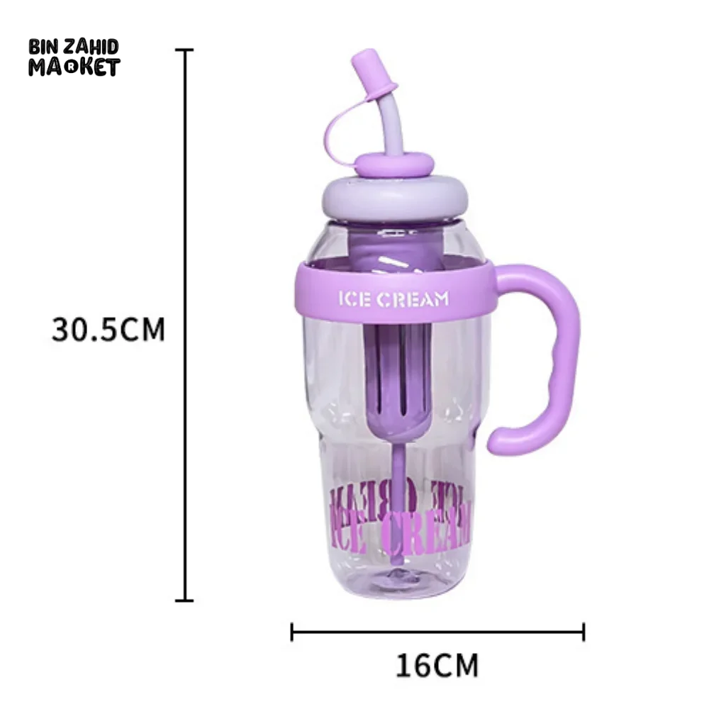 1200 ML PLASTIC WATER BOTTLE WITH LARGE CAPACITY CUTE PORTABLE KIDS PLASTIC CUP LEAK-PROOF WITH STRAW SPORTS WATER CUP FOR SUMMER