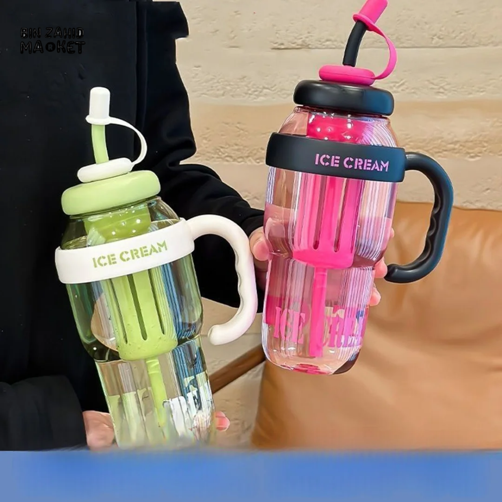 1200 ML PLASTIC WATER BOTTLE WITH LARGE CAPACITY CUTE PORTABLE KIDS PLASTIC CUP LEAK-PROOF WITH STRAW SPORTS WATER CUP FOR SUMMER