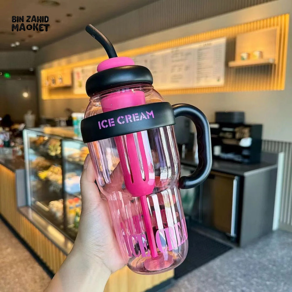 1200 ML PLASTIC WATER BOTTLE WITH LARGE CAPACITY CUTE PORTABLE KIDS PLASTIC CUP LEAK-PROOF WITH STRAW SPORTS WATER CUP FOR SUMMER