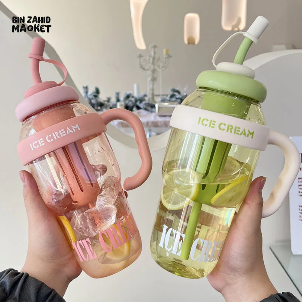 1200 ML PLASTIC WATER BOTTLE WITH LARGE CAPACITY CUTE PORTABLE KIDS PLASTIC CUP LEAK-PROOF WITH STRAW SPORTS WATER CUP FOR SUMMER