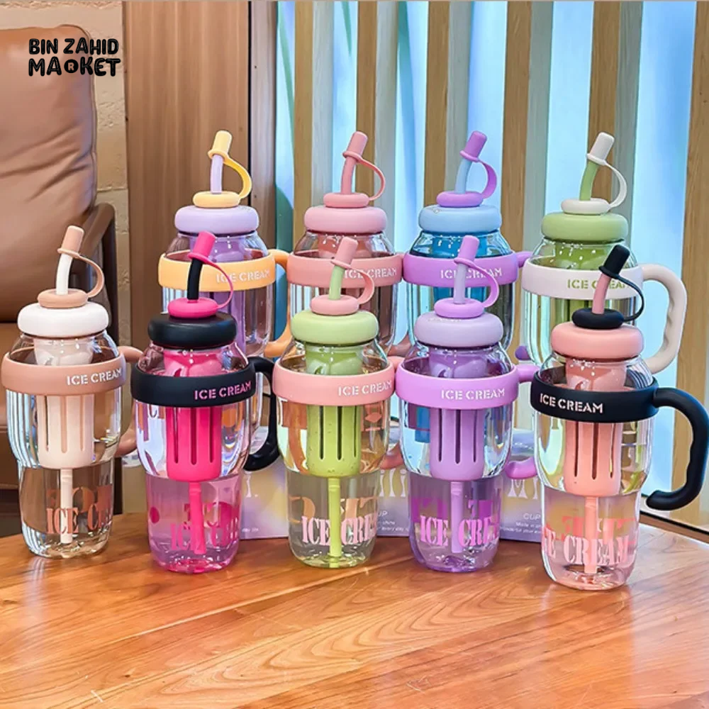 1200 ML PLASTIC WATER BOTTLE WITH LARGE CAPACITY CUTE PORTABLE KIDS PLASTIC CUP LEAK-PROOF WITH STRAW SPORTS WATER CUP FOR SUMMER
