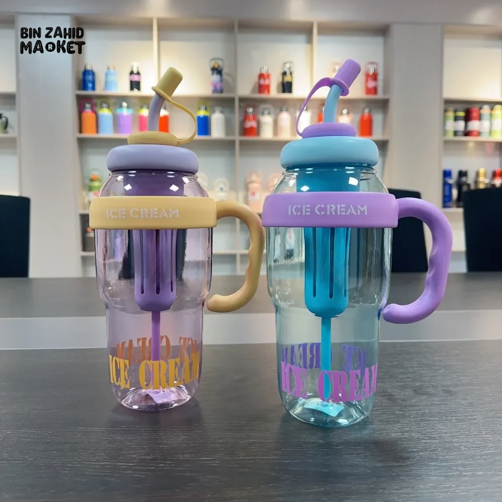 1200 ML PLASTIC WATER BOTTLE WITH LARGE CAPACITY CUTE PORTABLE KIDS PLASTIC CUP LEAK-PROOF WITH STRAW SPORTS WATER CUP FOR SUMMER