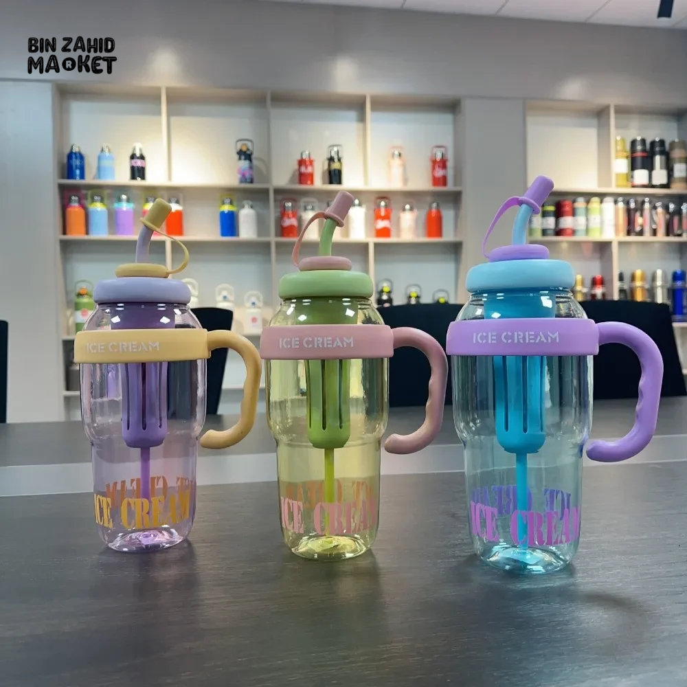 1200 ML PLASTIC WATER BOTTLE WITH LARGE CAPACITY CUTE PORTABLE KIDS PLASTIC CUP LEAK-PROOF WITH STRAW SPORTS WATER CUP FOR SUMMER