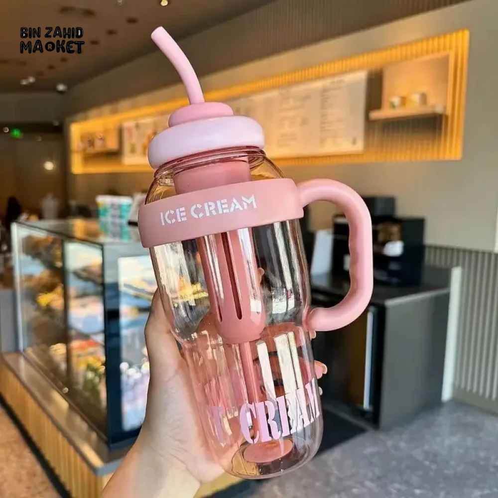 1200 ML PLASTIC WATER BOTTLE WITH LARGE CAPACITY CUTE PORTABLE KIDS PLASTIC CUP LEAK-PROOF WITH STRAW SPORTS WATER CUP FOR SUMMER