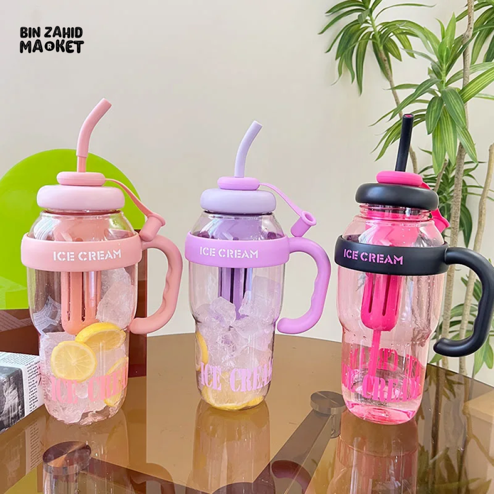 1200 ML PLASTIC WATER BOTTLE WITH LARGE CAPACITY CUTE PORTABLE KIDS PLASTIC CUP LEAK-PROOF WITH STRAW SPORTS WATER CUP FOR SUMMER