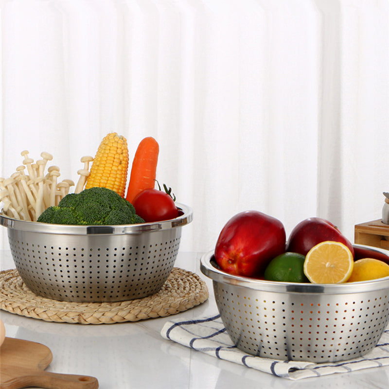 THICKEN STAINLESS STEEL DRAIN BASIN VEGETABLE FRUIT COLANDER RICE SIEVE KITCHEN ACCESSORY