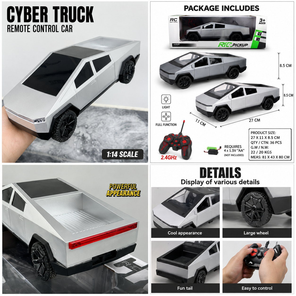 2.4GHZ CYBERTRUCK STYLE REMOTE CONTROL PICKUP TRUCK – 1:14 SCALE