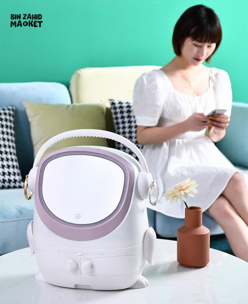 DESKTOP COSMETIC STORAGE BOX WITH LED MIRROR