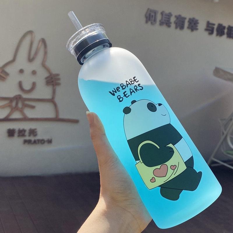 2IN1 DRINKING "WE BABE BEARS" FROSTED WATER BOTTLE WITH 2 CAPS & STRAW 1000ML