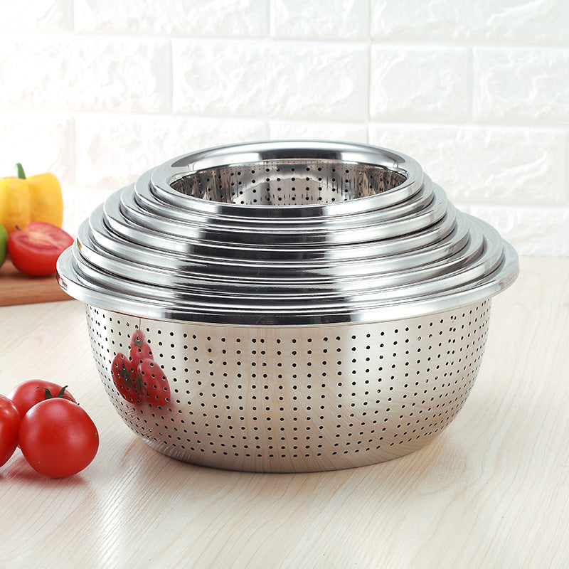 THICKEN STAINLESS STEEL DRAIN BASIN VEGETABLE FRUIT COLANDER RICE SIEVE KITCHEN ACCESSORY