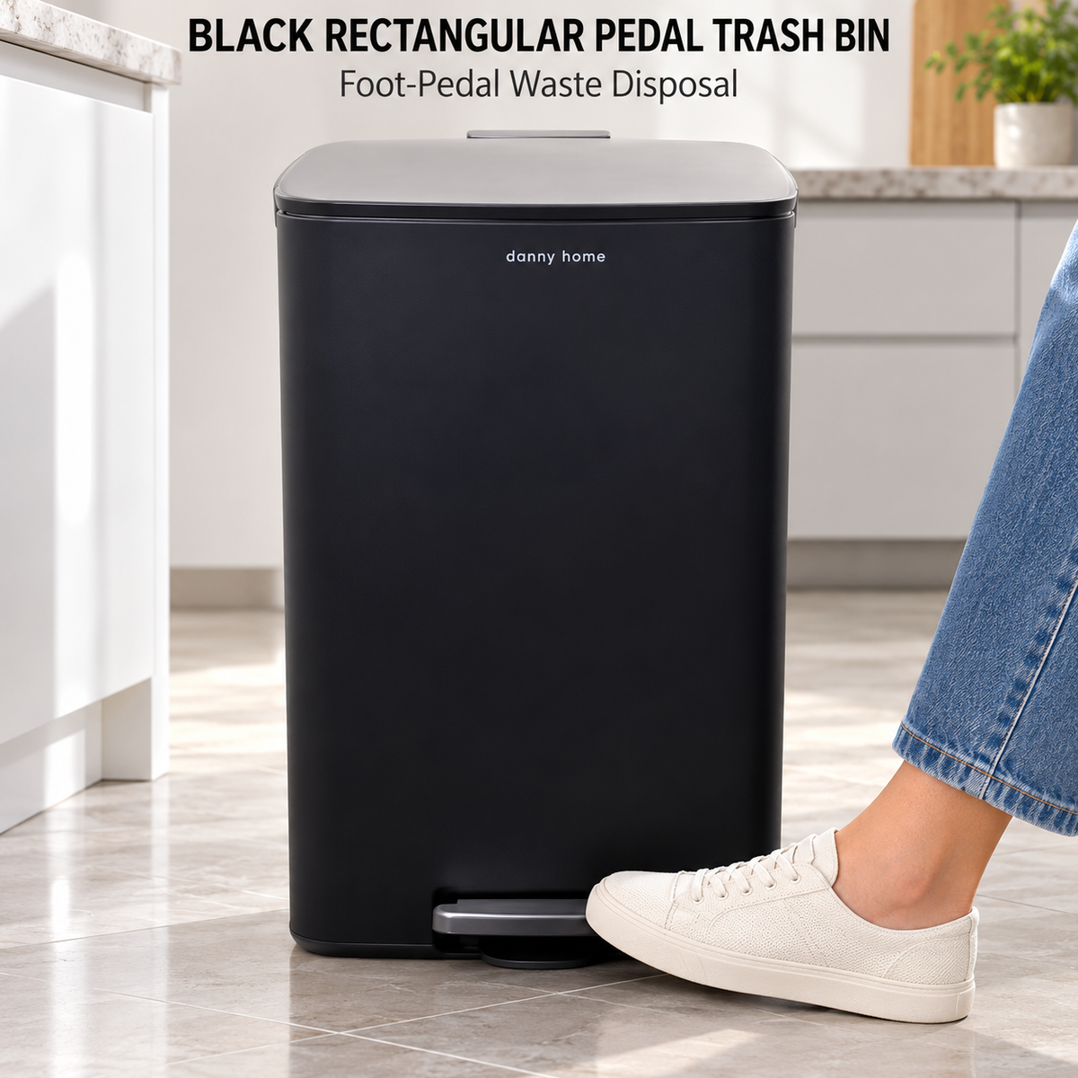 DANNY HOME BLACK RECTANGULAR PEDAL TRASH BIN