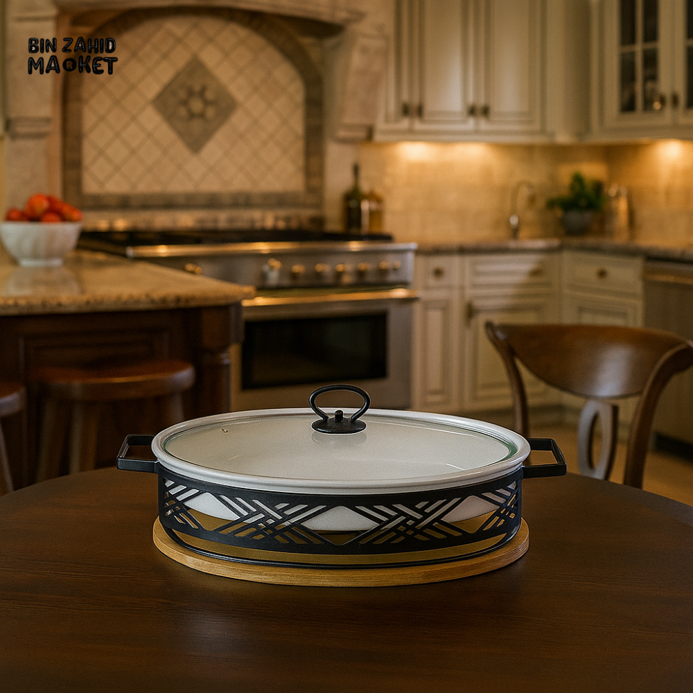 16" OVAL SERVING DISH WITH CANDLE WARMER STAND – LUXURY DECORATIVE SERVER FOR DINING & BUFFET