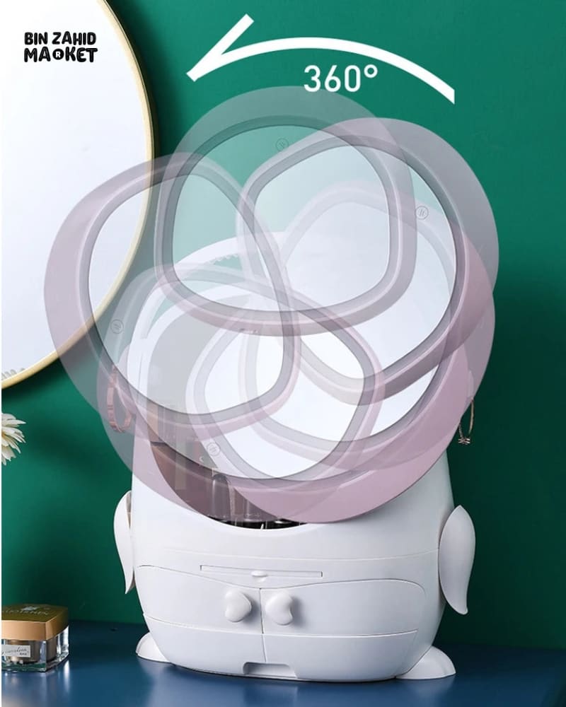 DESKTOP COSMETIC STORAGE BOX WITH LED MIRROR