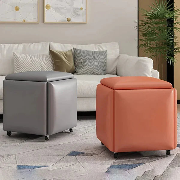 NORDIC LEATHER OTTOMAN 5 IN 1 MULTIFUNCTIONAL STOOL STORAGE FOOTSTOOL