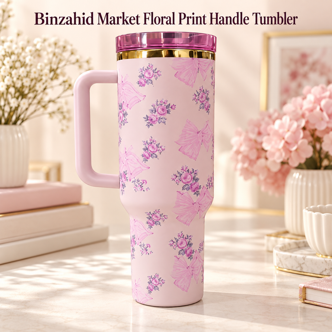 Floral Print Handle Tumbler