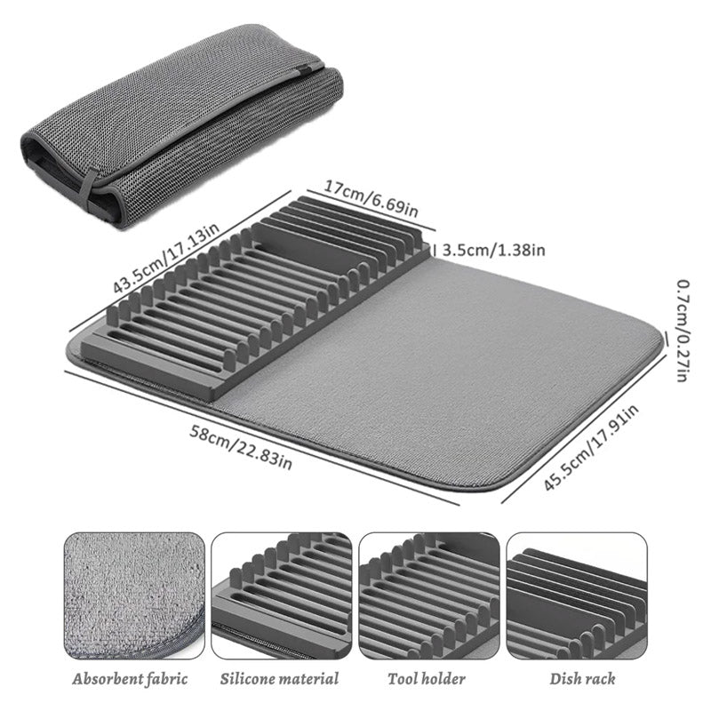 MODERN DISH DRYING RACK WITH MICROFIBRE MAT