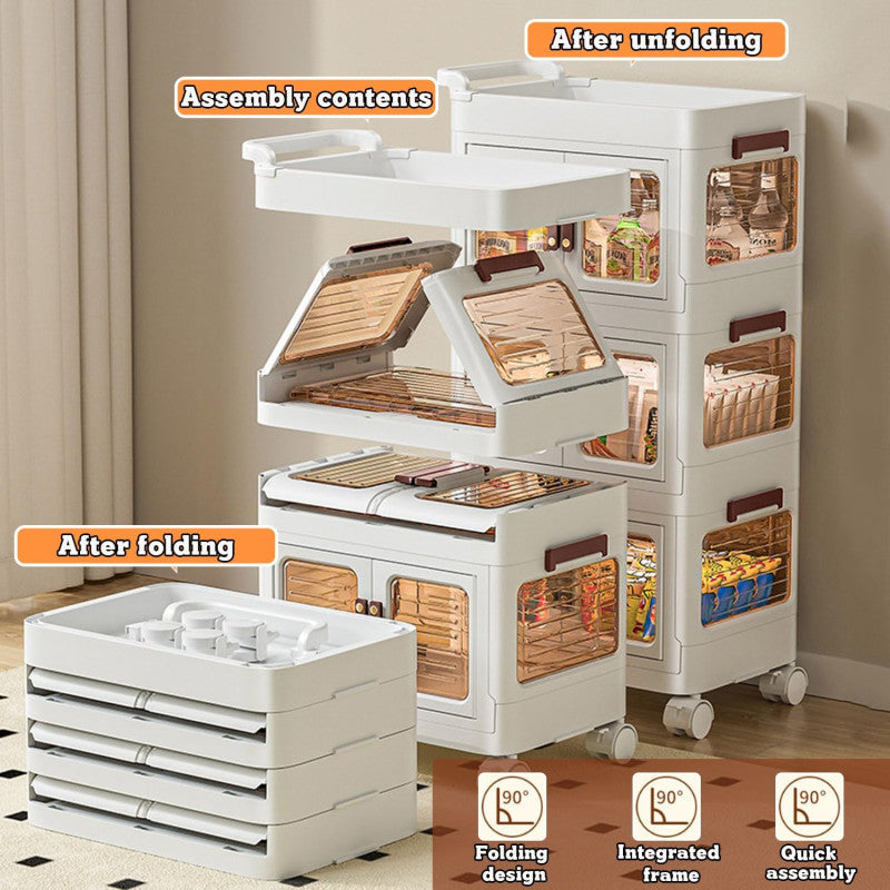 MODERN 3-TIERS STORAGE CABINET WITH MOVEABLE WHEELS