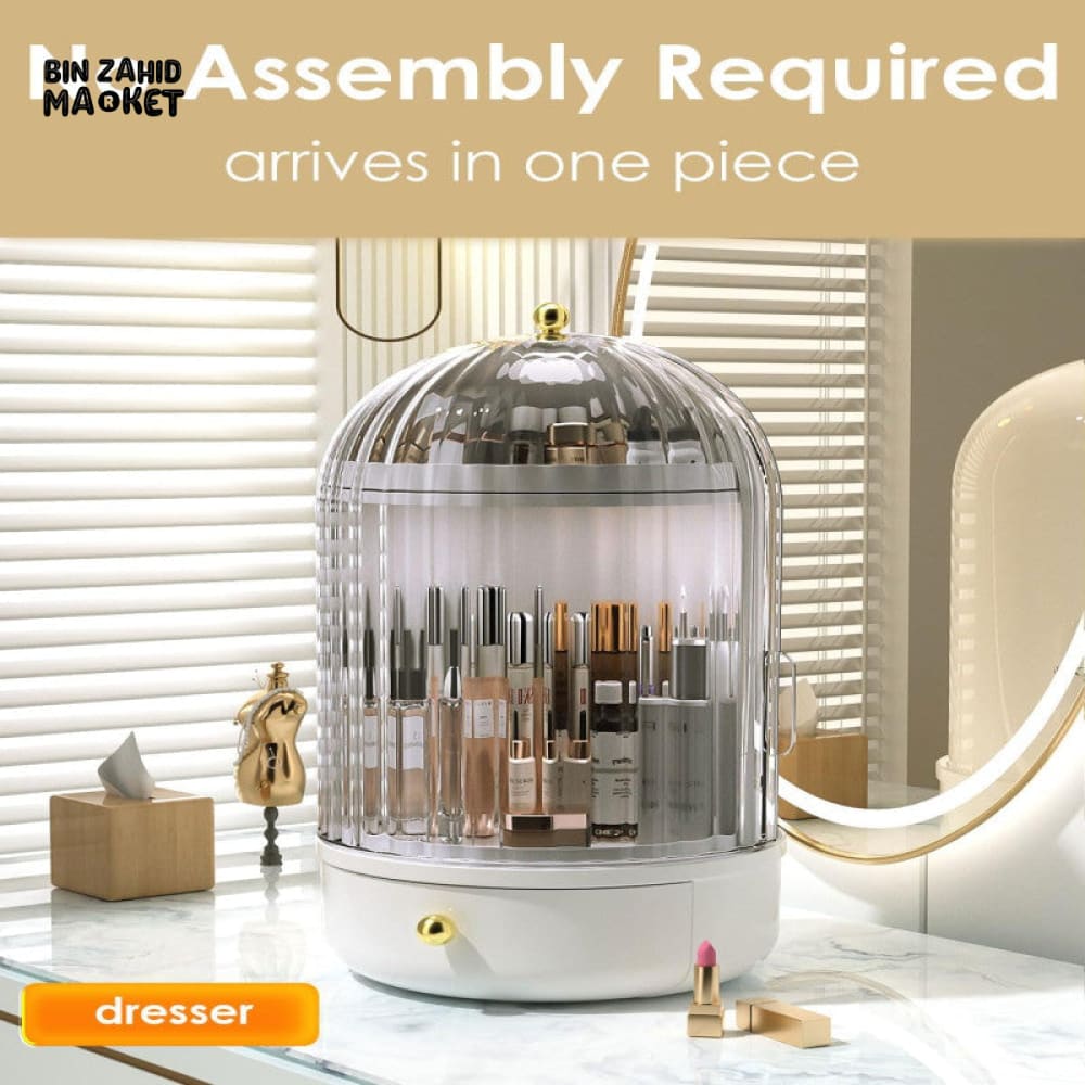 LUXORMOVE ROTATING MAKEUP STORAGE ORGANIZER WITH COVER & DRAWER LARGE SKINCARE COSMETICS HOLDER