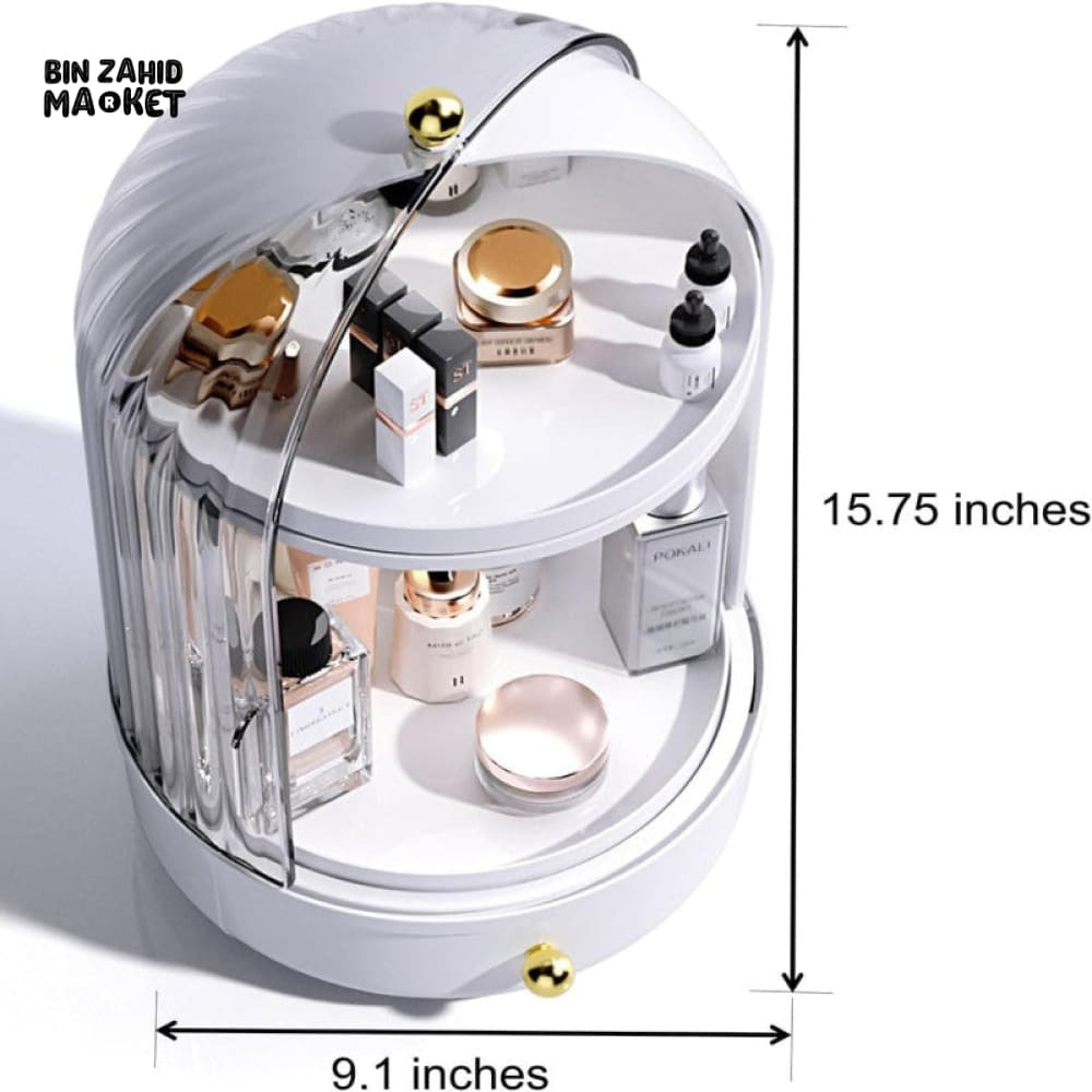 LUXORMOVE ROTATING MAKEUP STORAGE ORGANIZER WITH COVER & DRAWER LARGE SKINCARE COSMETICS HOLDER