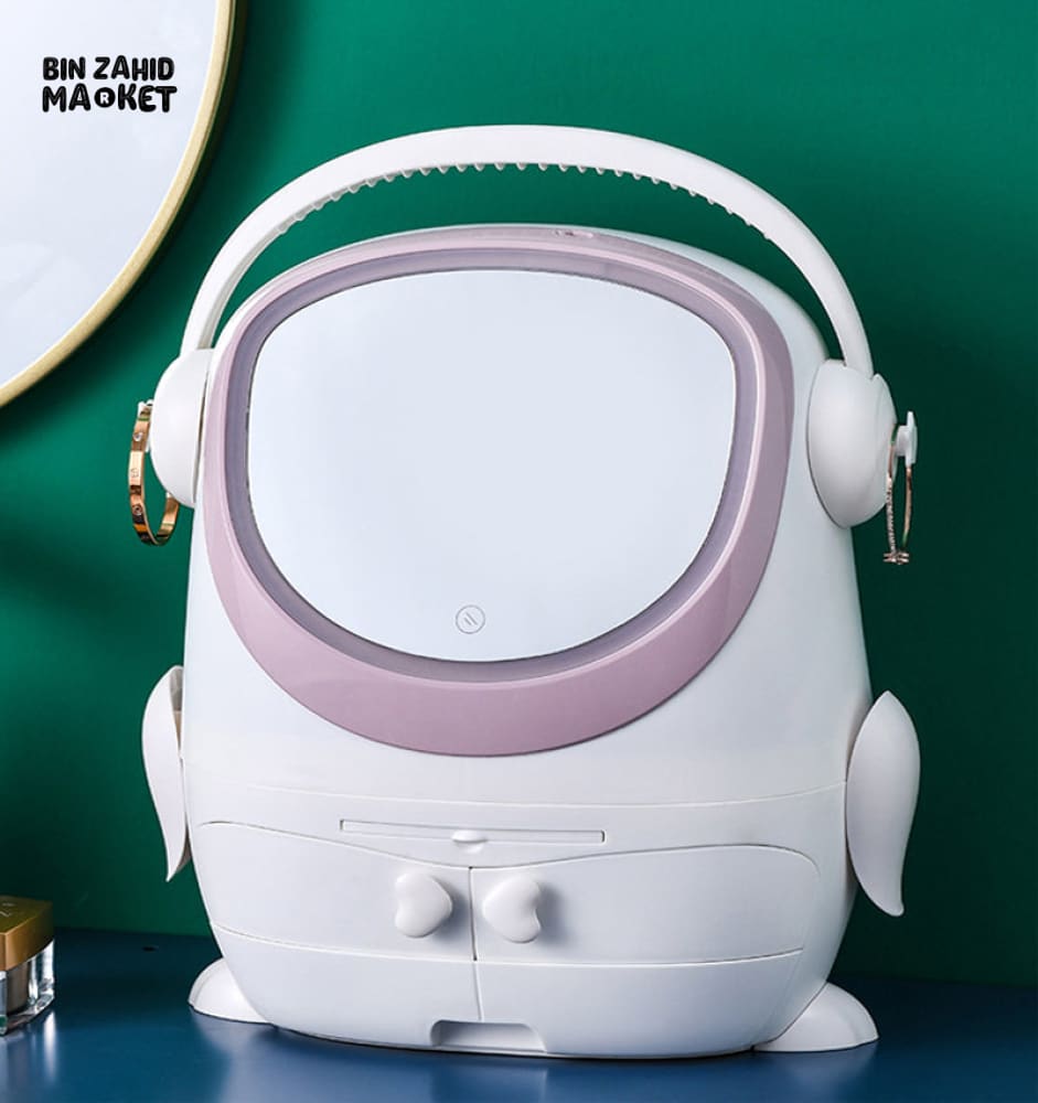 DESKTOP COSMETIC STORAGE BOX WITH LED MIRROR