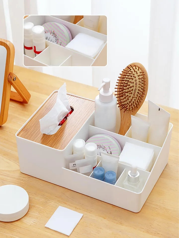 WOODEN TISSUE BOX WITH SHELVES