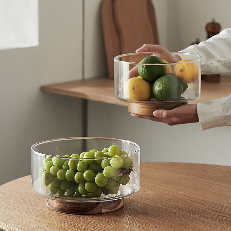 MODERN GLASS BOWL WITH PREMIUM WOODEN BASE