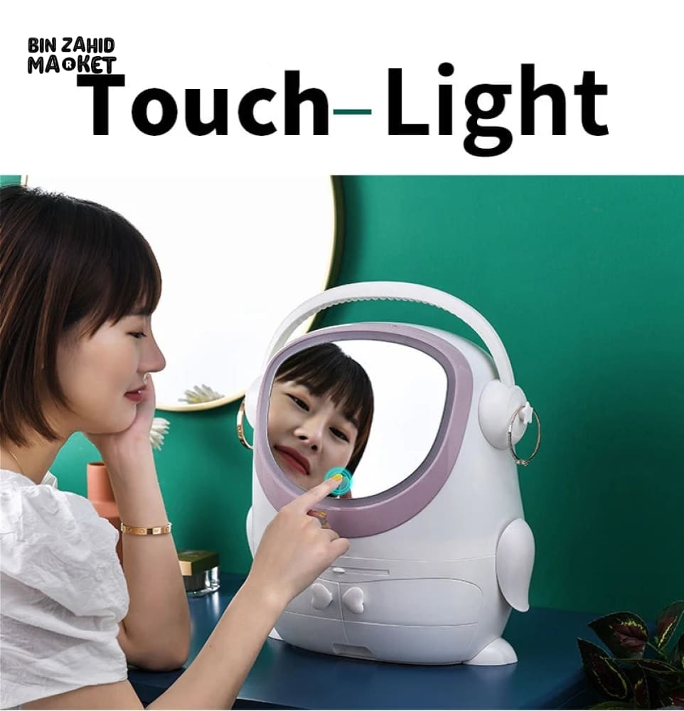 DESKTOP COSMETIC STORAGE BOX WITH LED MIRROR