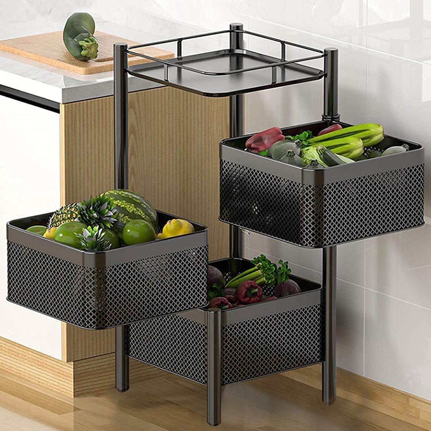 Counter Top Vegetable Metal Trolley By MATRIX 3-layer Square