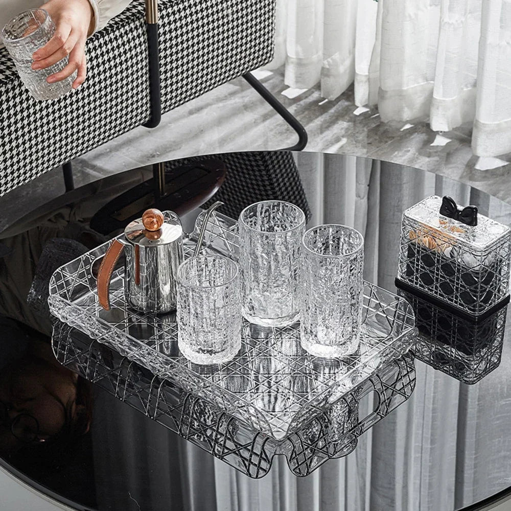 Luxury Tea Tray for Home – Rectangular Light Storage Organizer for Tea Sets Cups & Water Glasses