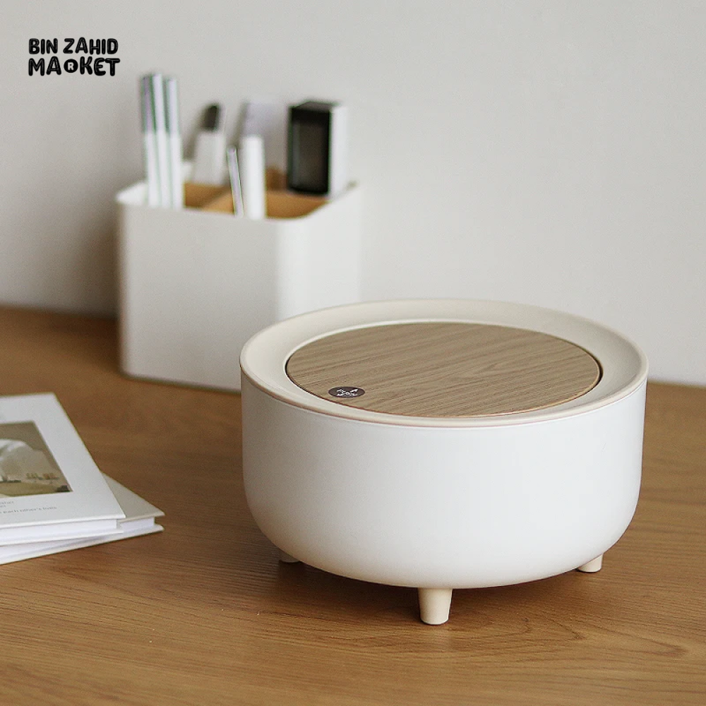 CREATIVE MINI DESKTOP TRASH CAN WITH LID – BEDROOM OFFICE COFFEE TABLE WASTE BIN TABLE TOP
