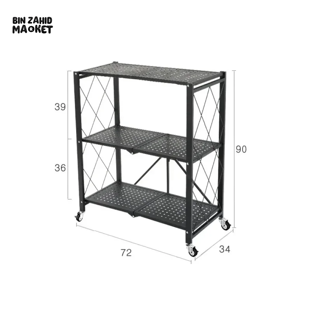 3 LAYER FOLDABLE METAL STORAGE SHELVES MULTIFUNCTIONAL KITCHEN LIVING ROOM RACK