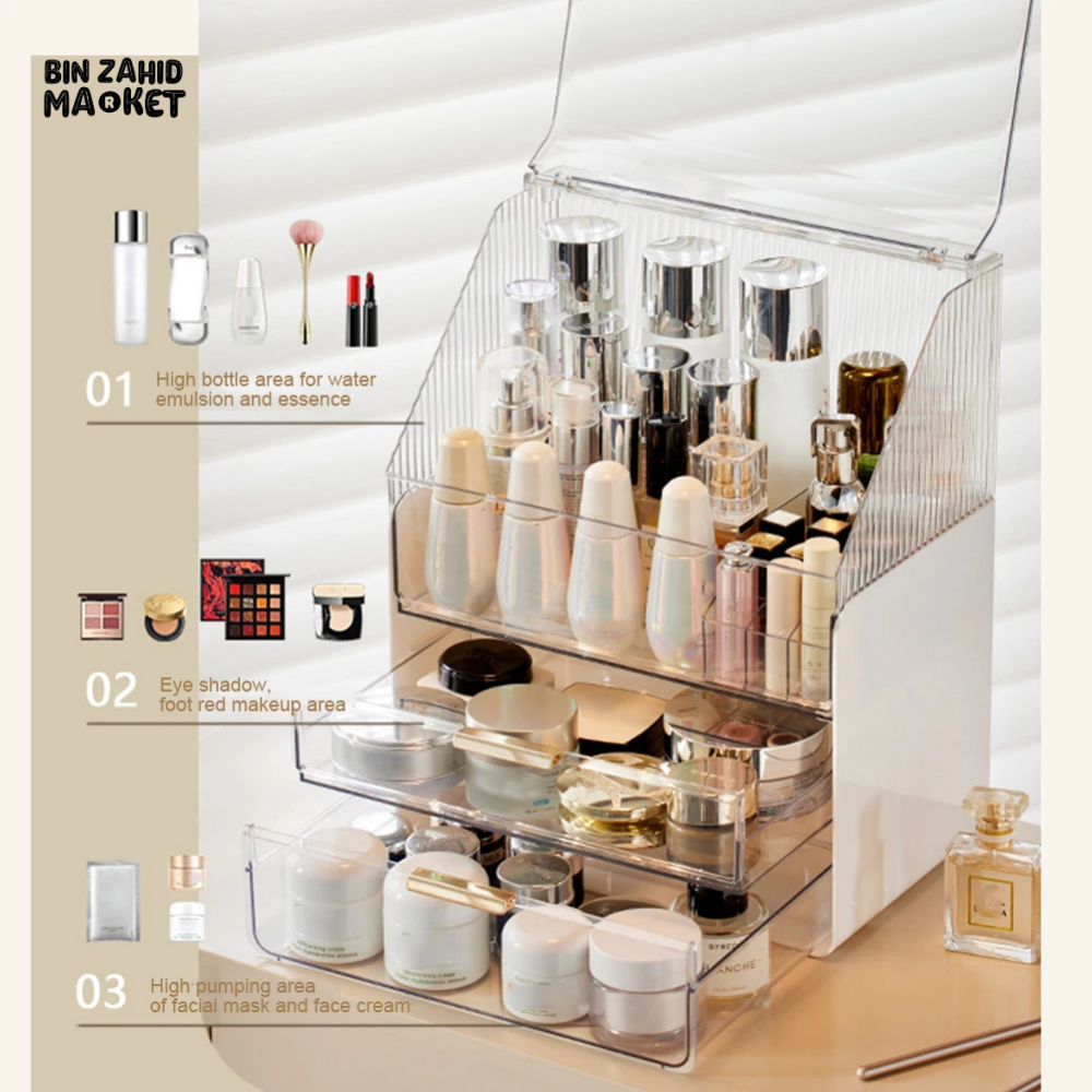 LUXURY DESKTOP COSMETICS STORAGE BOX – DUST-PROOF MAKEUP ORGANIZER