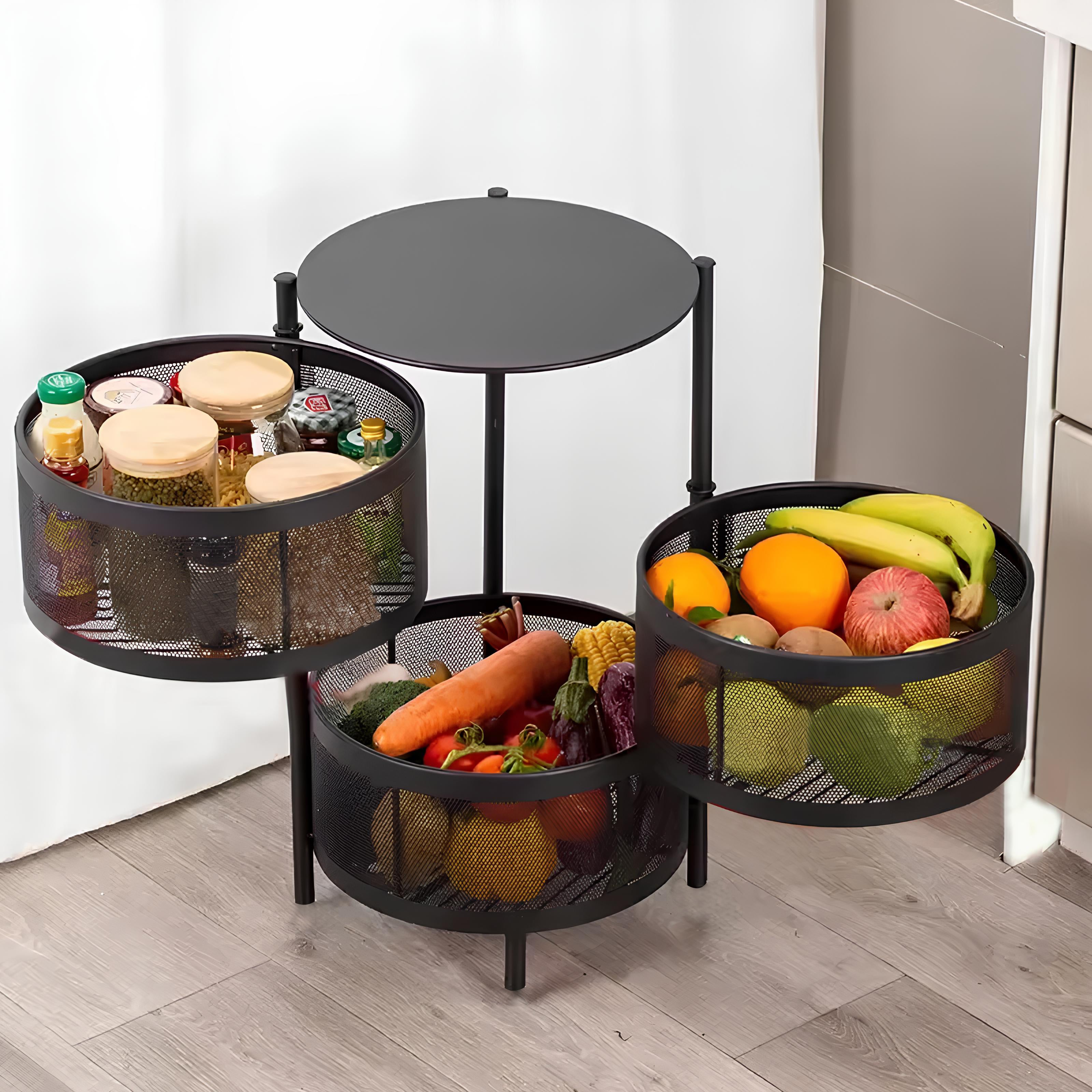 Counter Top Vegetable Metal Trolley By MATRIX 3-layer Round