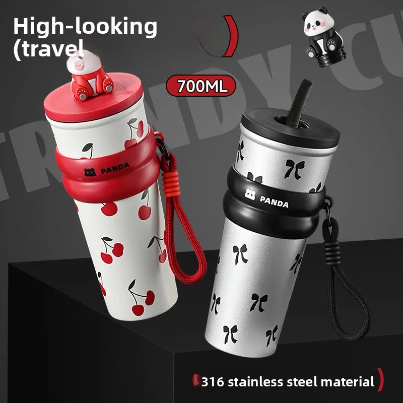 CARTOON PANDA THERMOS – STAINLESS STEEL VACUUM FLASK WITH LIFTING ROPE DIRECT DRINKING CUP & GIFT FOR STUDENTS