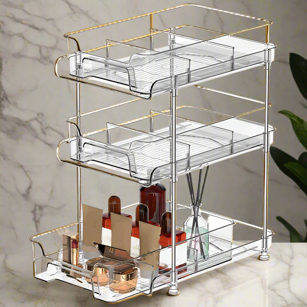 ACRYLIC CLEAR PULL-OUT STORAGE ORGANIZER COSMETIC & FOOD STORAGE - 3 TIER