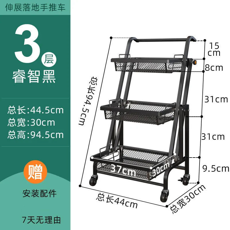 VEGETABLE TROLLEY STORAGE RACK MULTIFUNCTIONAL STRETCHABLE KITCHEN ORGANIZER MOVABLE