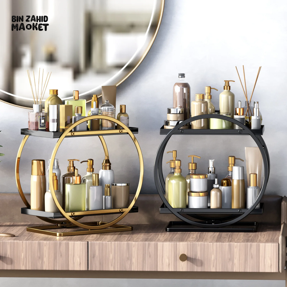 LIGHT LUXURY BATHROOM SHELF RACK COSMETICS ORGANIZER FOR DRESSING TABLE - CIRCLE SHAPE