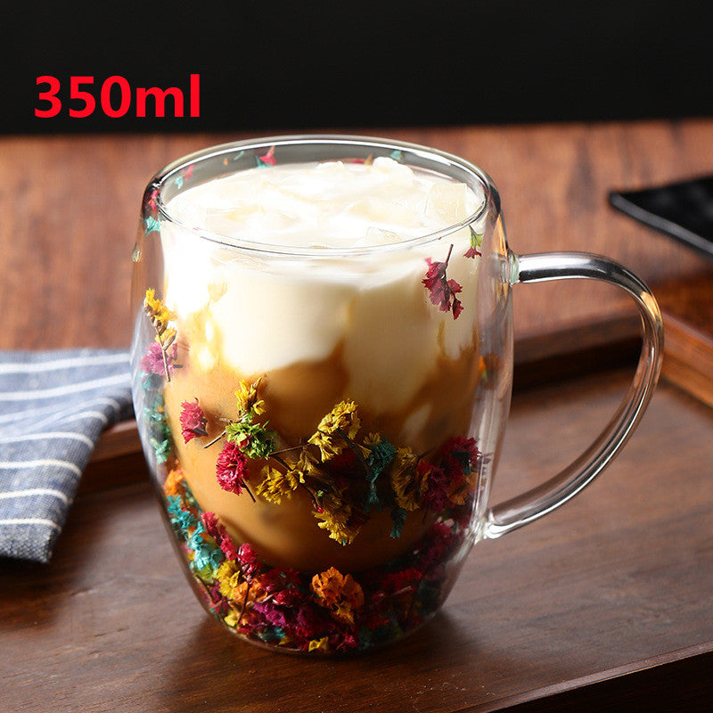 DRIED FLOWER DOUBLE WALL GLASS MUG - 350ML