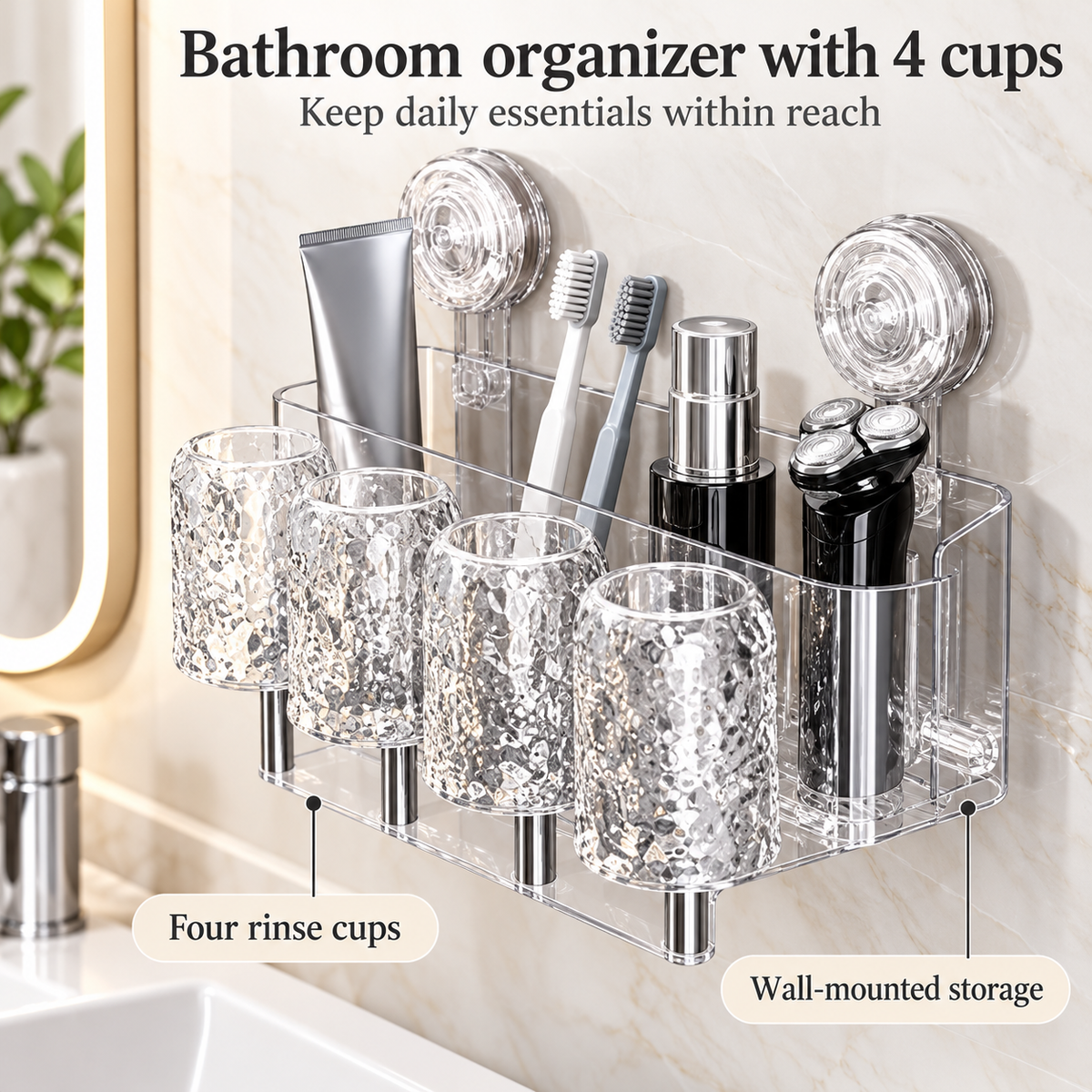 Bathroom Organizer With 4 Cups