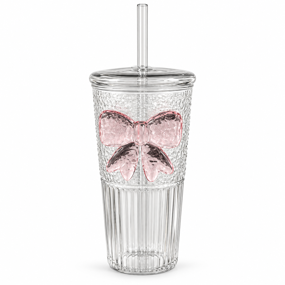 Glasslux Textured Bow Tumbler With Straw - 600 ml