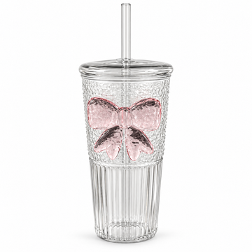Glasslux Textured Bow Tumbler With Straw - 600 ml