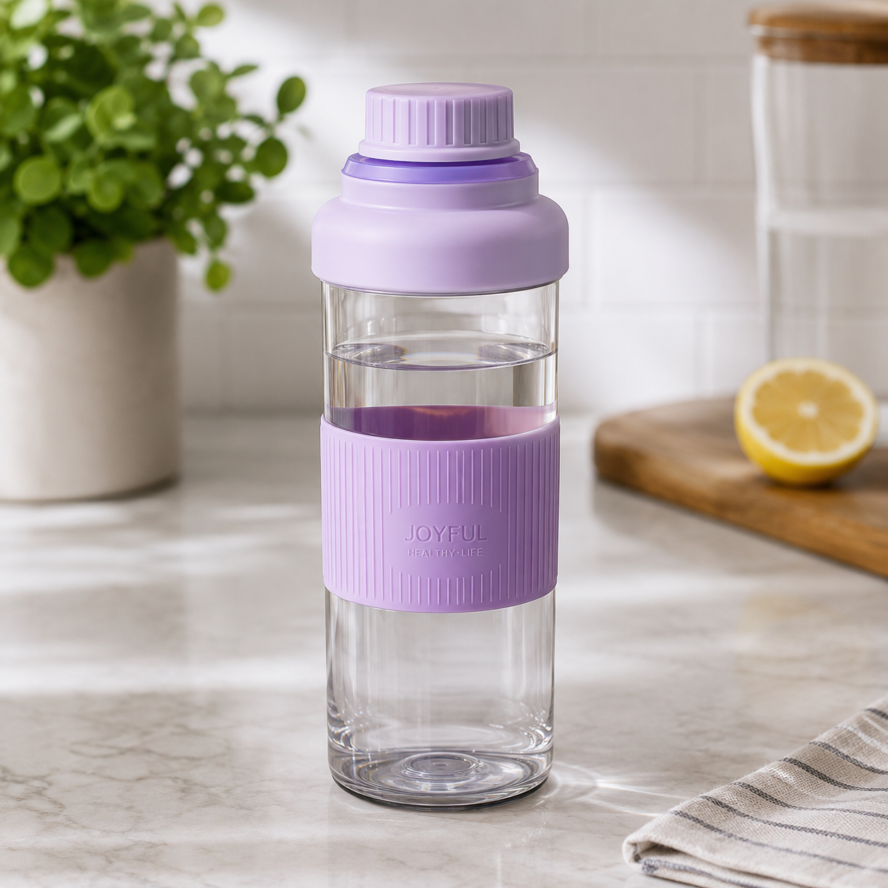 CLEAR WATER BOTTLE WITH SILICONE GRIP