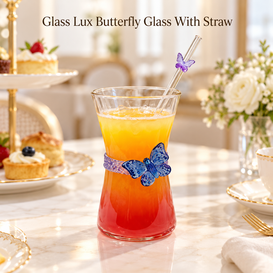 Glasslux Butterfly Glass With Straw - 400 ml