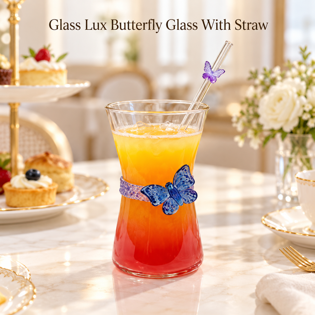 Glasslux Butterfly Glass With Straw - 400 ml