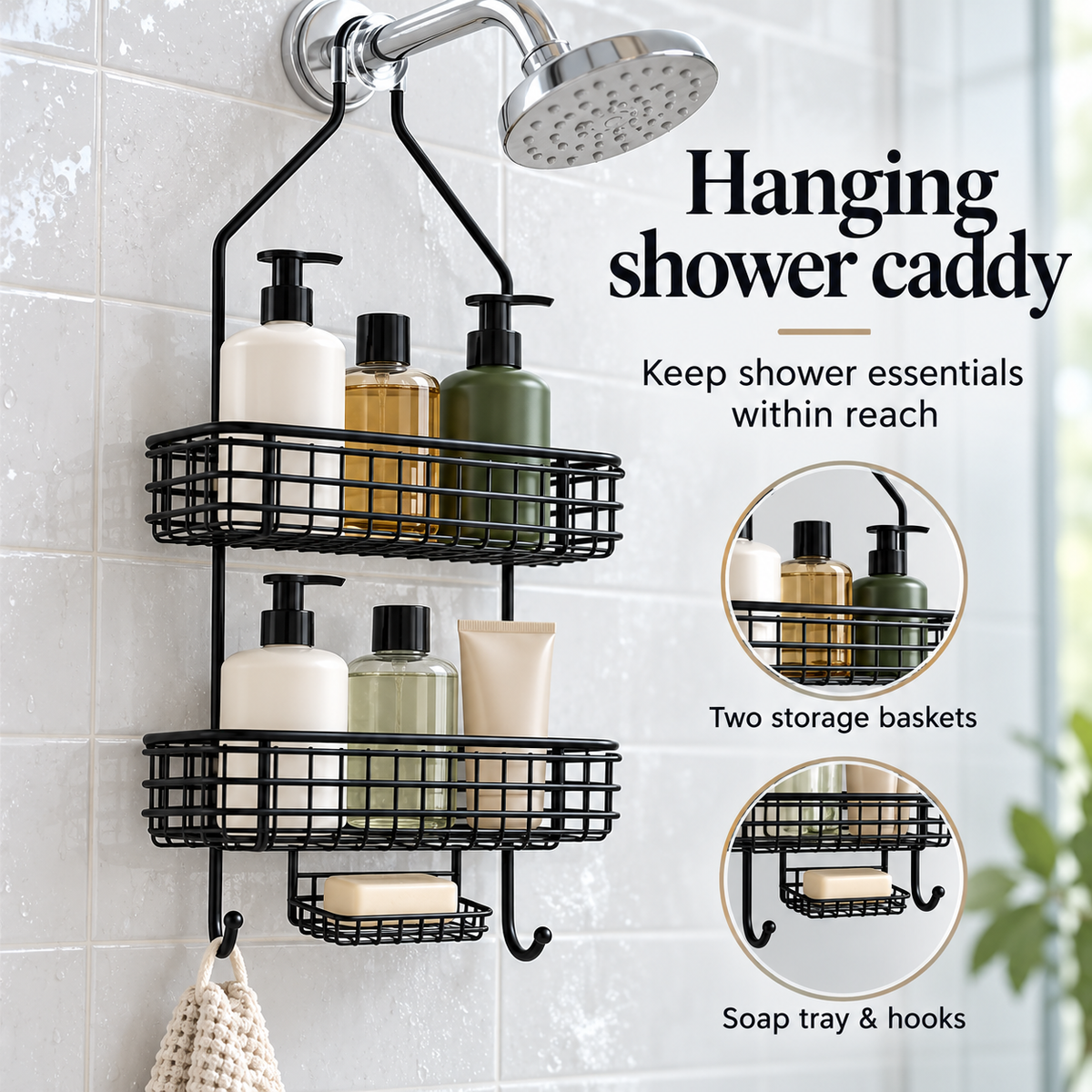 Danny Home Hanging Shower Caddy - 28x12x63cm