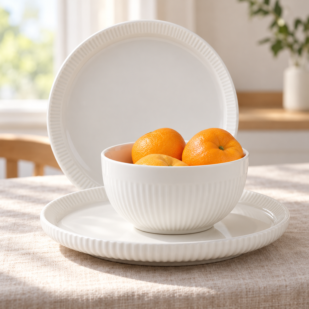 Danny Home 12 Piece Ribbed Tableware Set